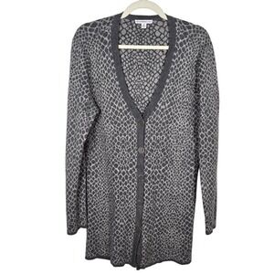 Isaac Mizrahi LIVE! Women's Animal Print‎ Cardigan Sweater Button Front Gray M